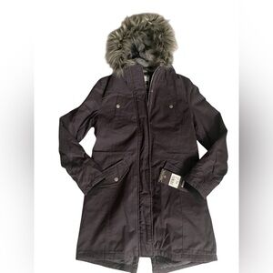 Women's Charcoal Ski Jacket with Faux Fur Trim